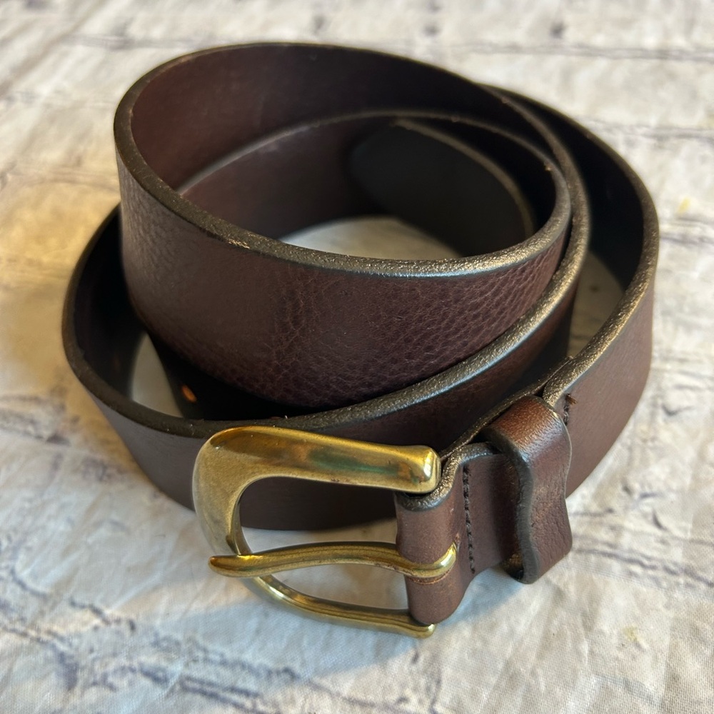 EDDIE BAUER USA MADE GENUINE LEATHER BROWN RUGGED GOLD TONE BUCKLE BELT SIZE XL